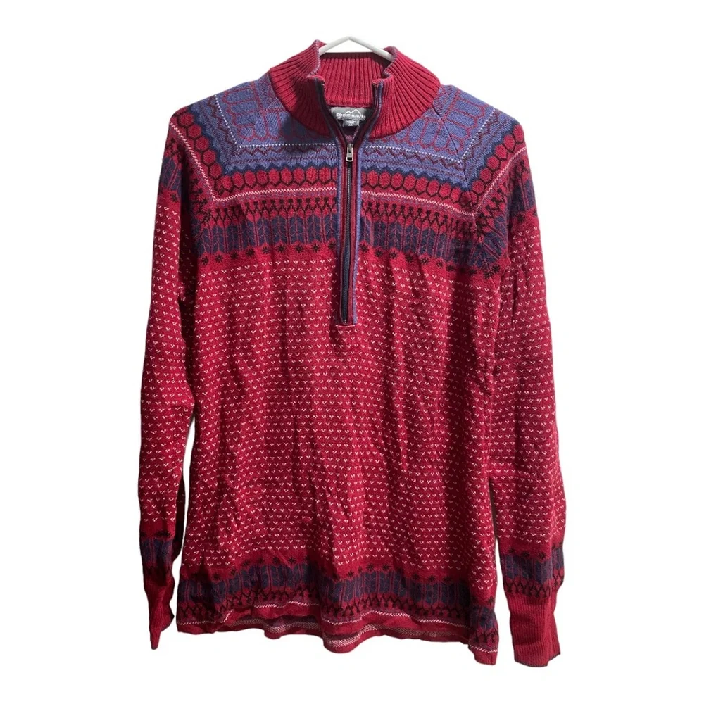 Eddie Bauer Nordic Fair Isle Knit‎ Sweater Half Zip Pullover Men's Size M Medium